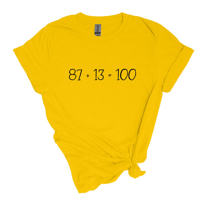 87 + 13 = 100 - Camiseta adulto estilo Soft 