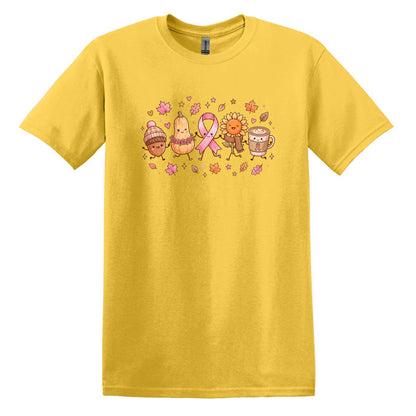 Fall Themed Doodle Art - Breast Cancer Awareness - Gildan Softstyle T-shirt