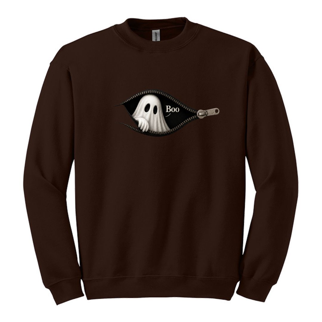 Boo - Cute Peeking Ghost - Gildan Crewneck