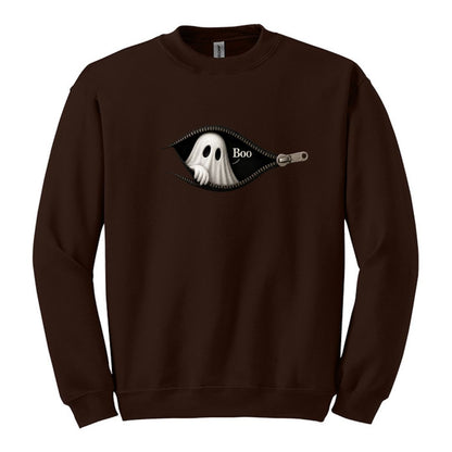 Boo - Cute Peeking Ghost - Gildan Crewneck