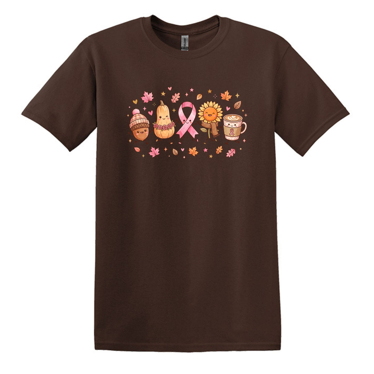 Fall Themed Doodle Art - Breast Cancer Awareness - Gildan Softstyle T-shirt