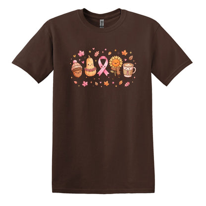 Fall Themed Doodle Art - Breast Cancer Awareness - Gildan Softstyle T-shirt