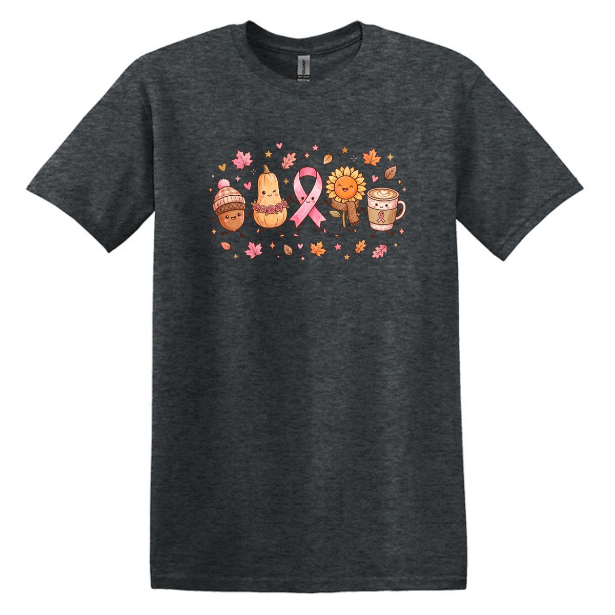 Fall Themed Doodle Art - Breast Cancer Awareness - Gildan Softstyle T-shirt