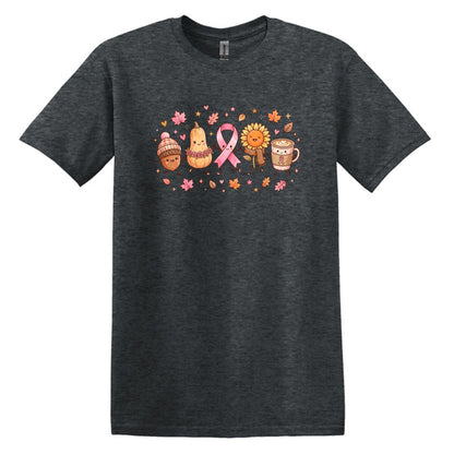 Fall Themed Doodle Art - Breast Cancer Awareness - Gildan Softstyle T-shirt
