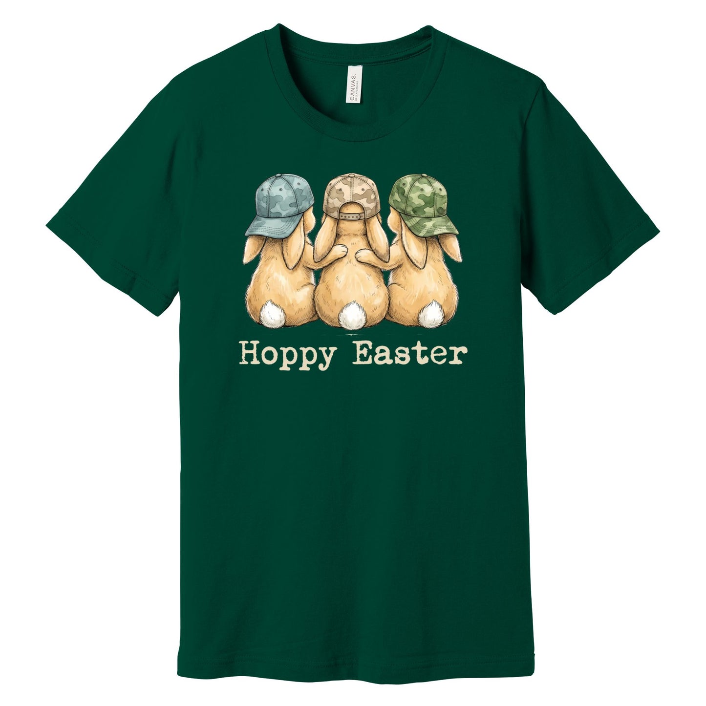 Hoppy Easter - Bunnies with Camo Hats - BELLA+CANVAS ® Unisex Jersey Short Sleeve Tee