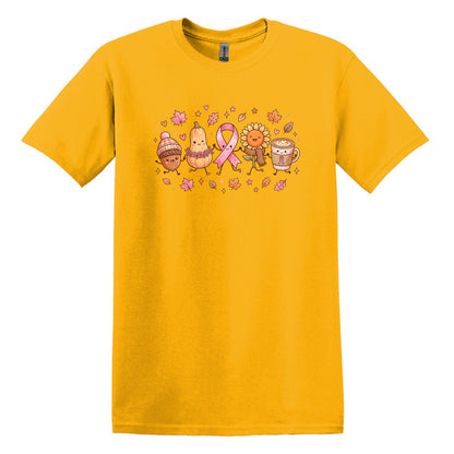 Fall Themed Doodle Art - Breast Cancer Awareness - Gildan Softstyle T-shirt