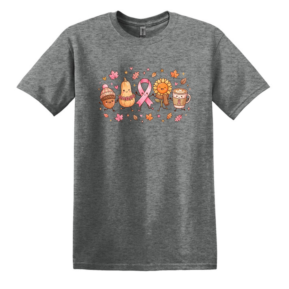 Fall Themed Doodle Art - Breast Cancer Awareness - Gildan Softstyle T-shirt