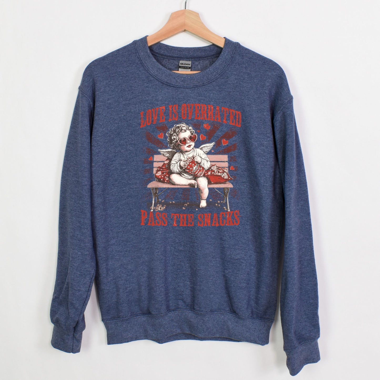 Love is Overrated - Pass the Snacks - Funny Valentine Heavy Blend Crewneck