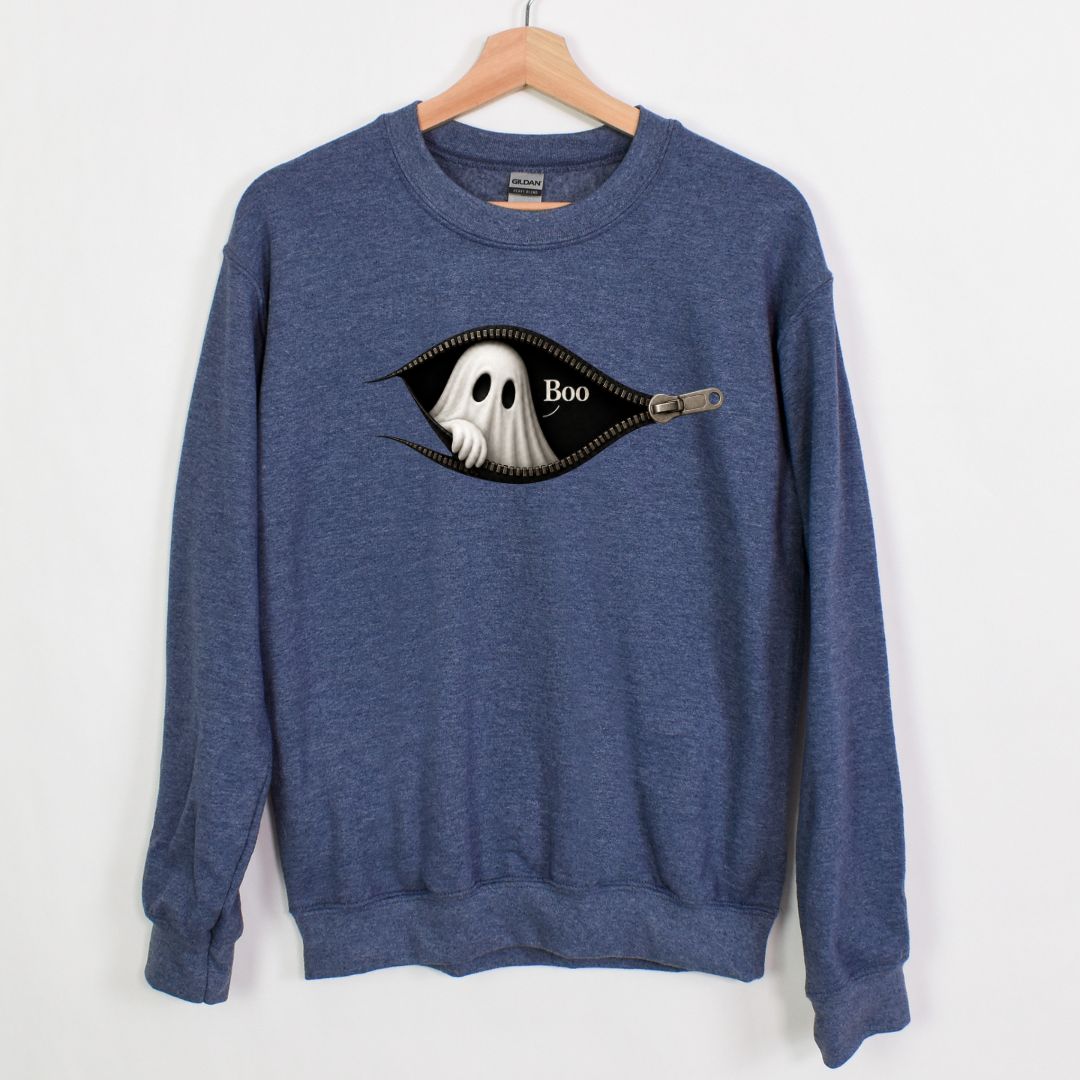 Boo - Cute Peeking Ghost - Gildan Crewneck