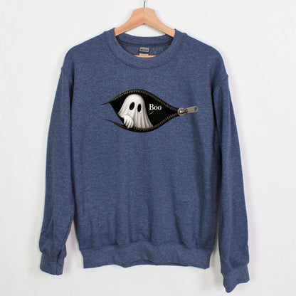 Boo - Cute Peeking Ghost - Gildan Crewneck