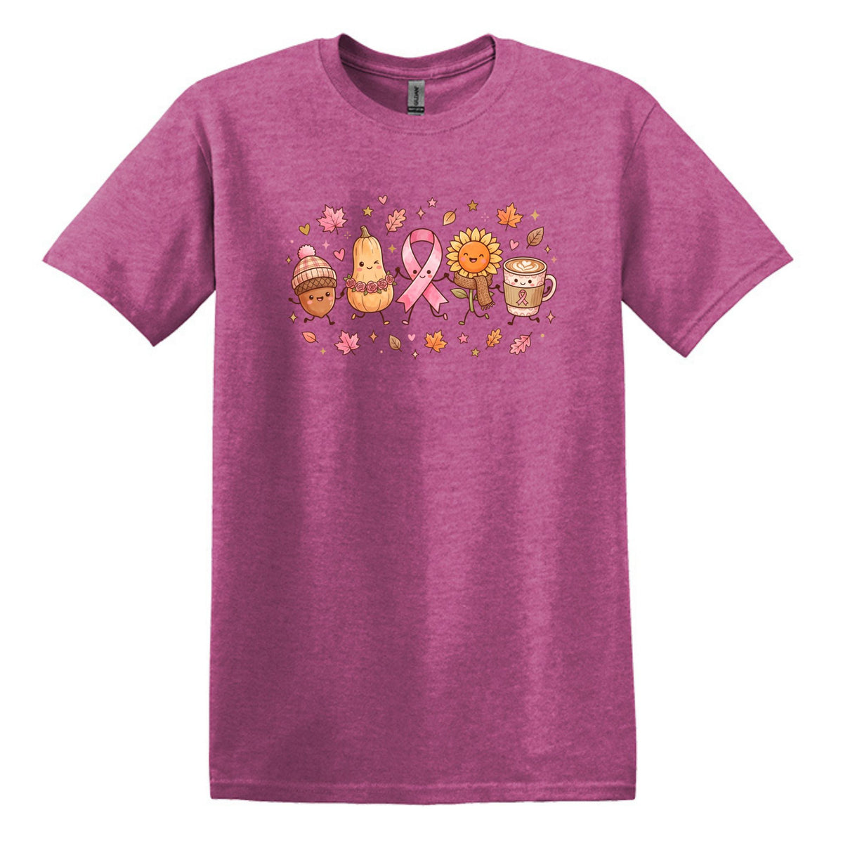 Fall Themed Doodle Art - Breast Cancer Awareness - Gildan Softstyle T-shirt