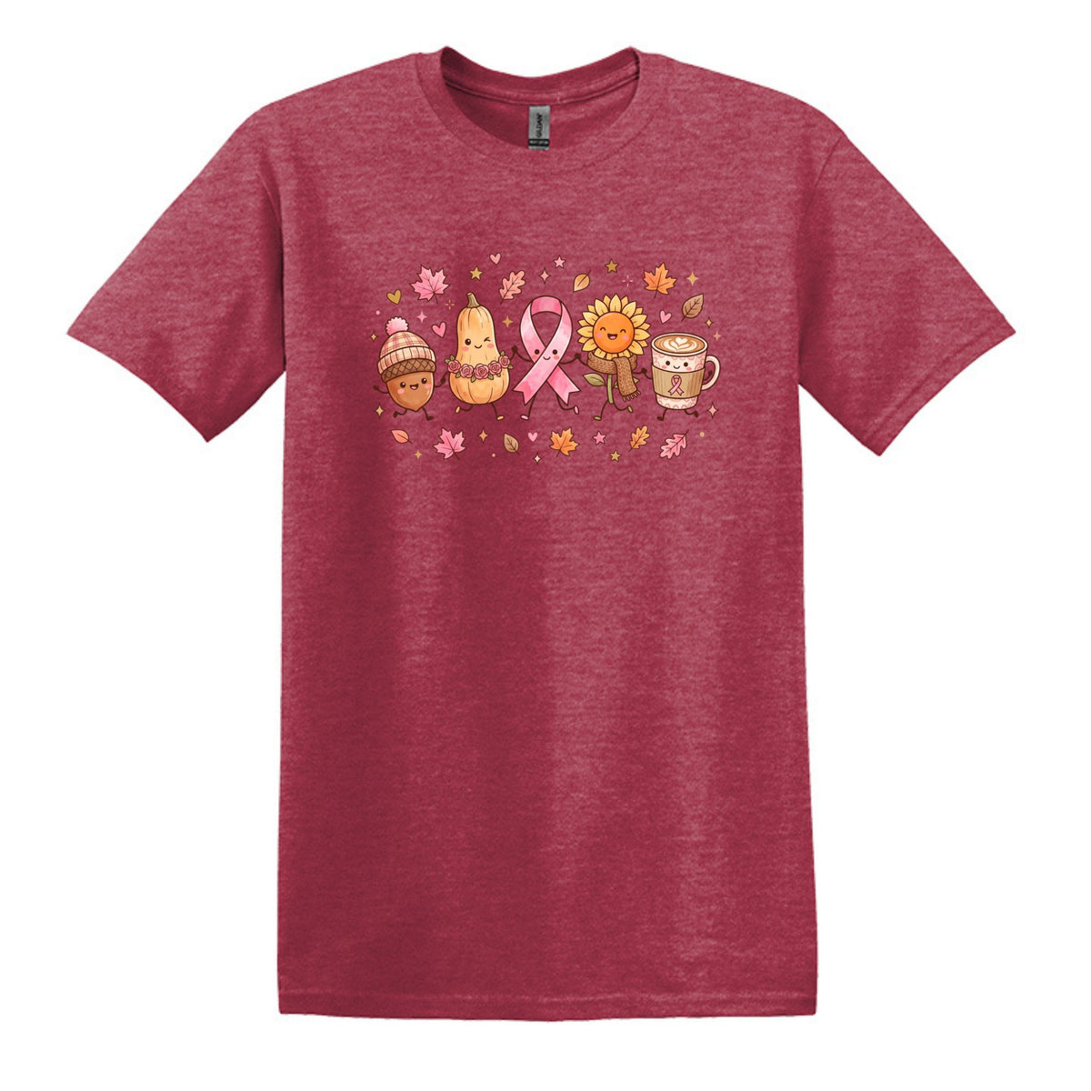 Fall Themed Doodle Art - Breast Cancer Awareness - Gildan Softstyle T-shirt