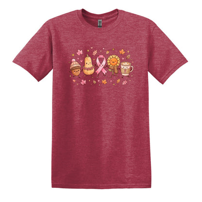 Fall Themed Doodle Art - Breast Cancer Awareness - Gildan Softstyle T-shirt