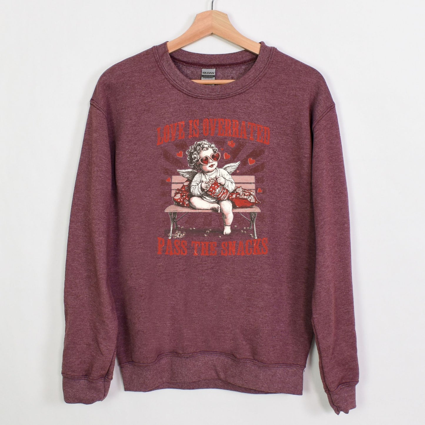 Love is Overrated - Pass the Snacks - Funny Valentine Heavy Blend Crewneck