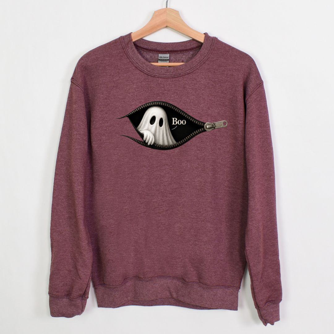 Boo - Cute Peeking Ghost - Gildan Crewneck