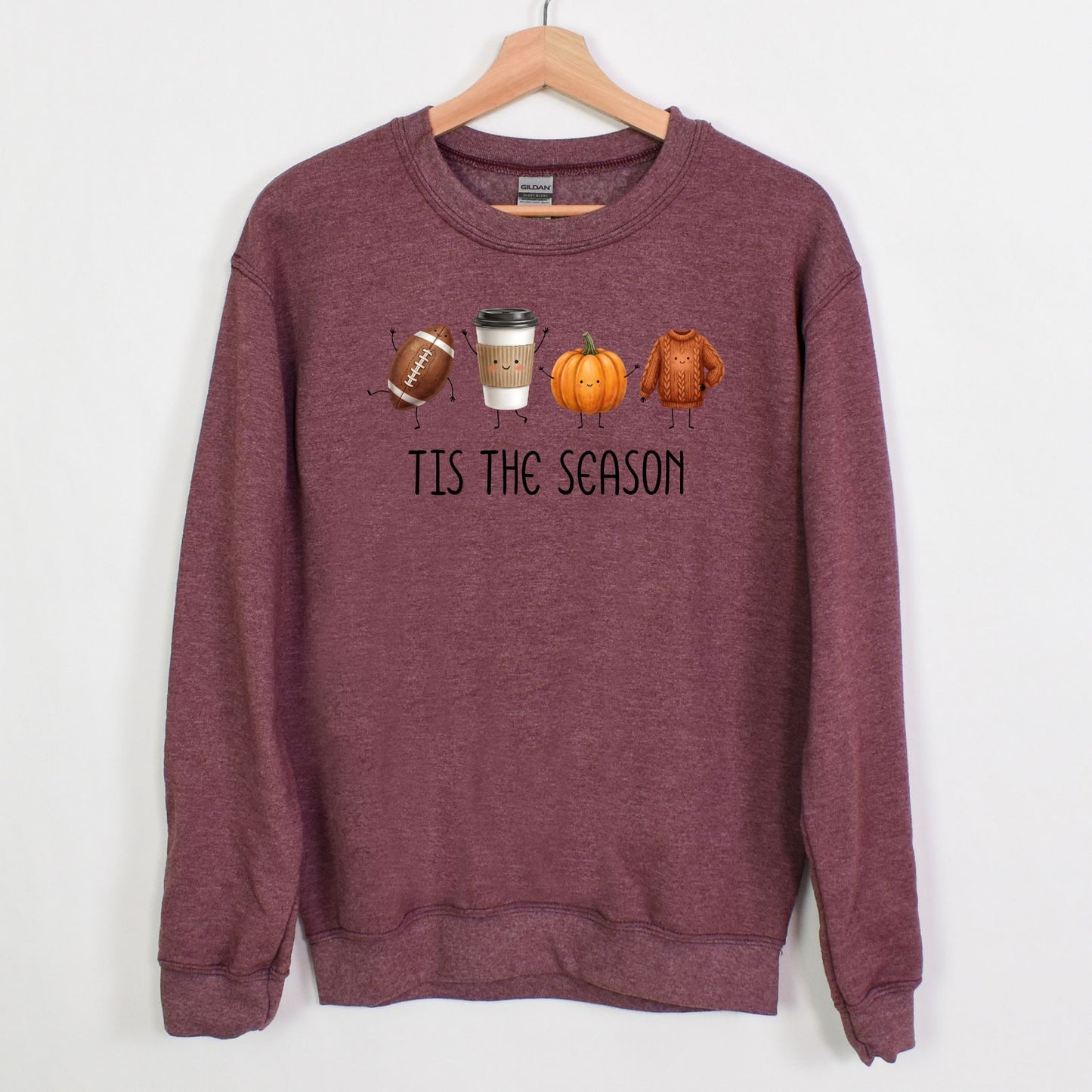 Tis The Season | Fun Doodle Art Gildan Crewneck | Football, Coffee, Pumpkins & Sweaters!