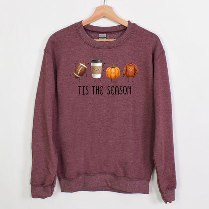 Tis The Season | Fun Doodle Art Gildan Crewneck | Football, Coffee, Pumpkins & Sweaters!