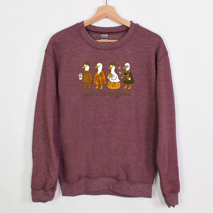 JUST A COZY GOOSE - ADORABLE AND FUN FALL CREWNECK SWEATSHIRT