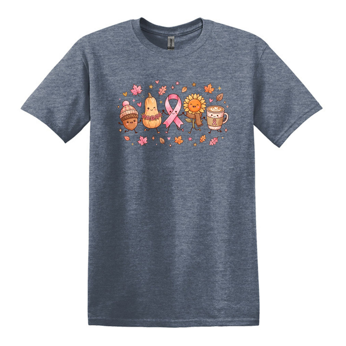 Fall Themed Doodle Art - Breast Cancer Awareness - Gildan Softstyle T-shirt
