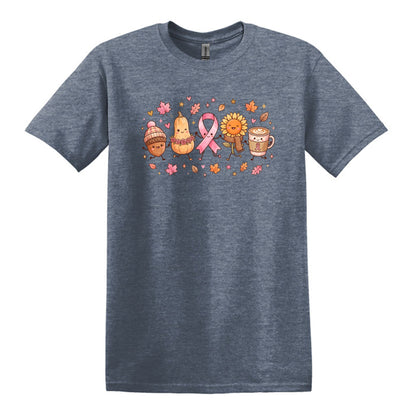 Fall Themed Doodle Art - Breast Cancer Awareness - Gildan Softstyle T-shirt