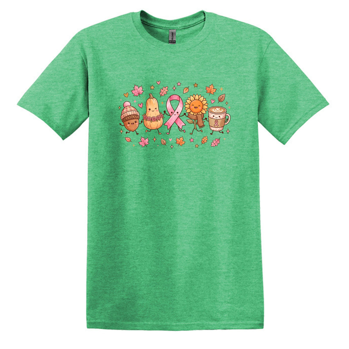 Fall Themed Doodle Art - Breast Cancer Awareness - Gildan Softstyle T-shirt