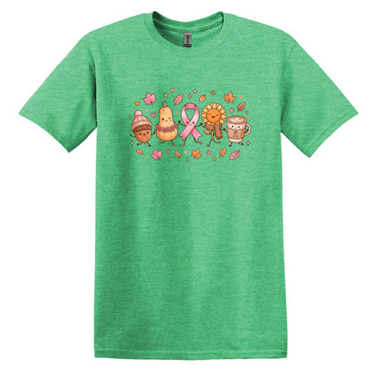 Fall Themed Doodle Art - Breast Cancer Awareness - Gildan Softstyle T-shirt