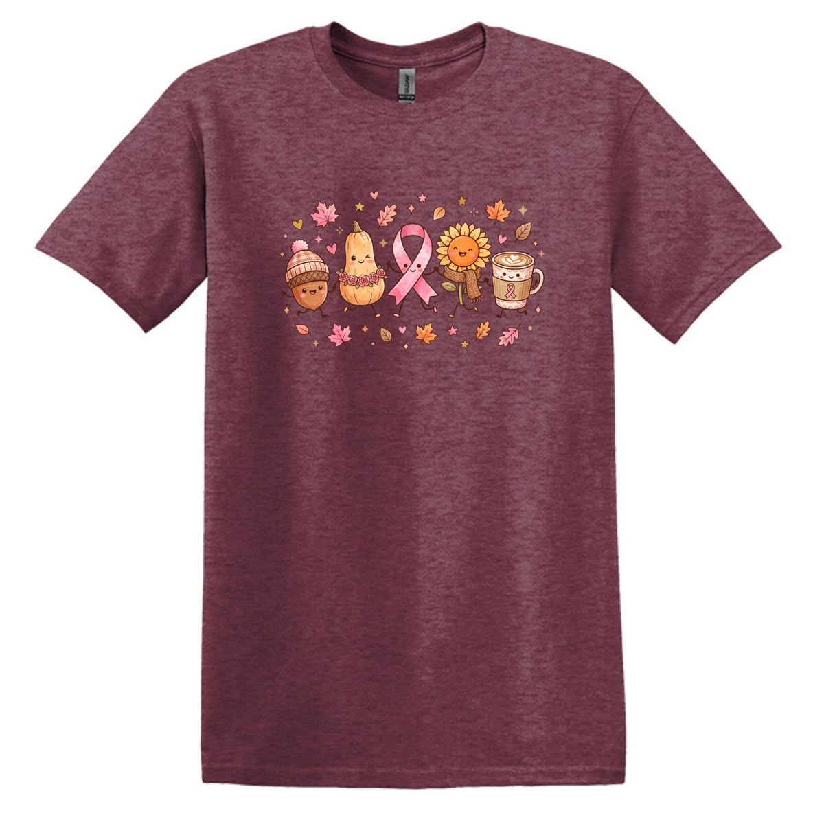 Fall Themed Doodle Art - Breast Cancer Awareness - Gildan Softstyle T-shirt