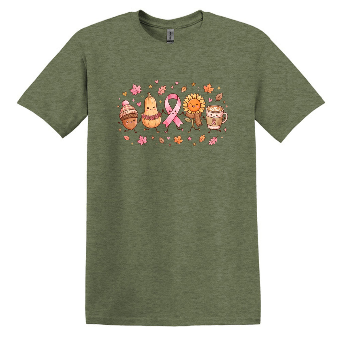 Fall Themed Doodle Art - Breast Cancer Awareness - Gildan Softstyle T-shirt