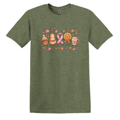 Fall Themed Doodle Art - Breast Cancer Awareness - Gildan Softstyle T-shirt