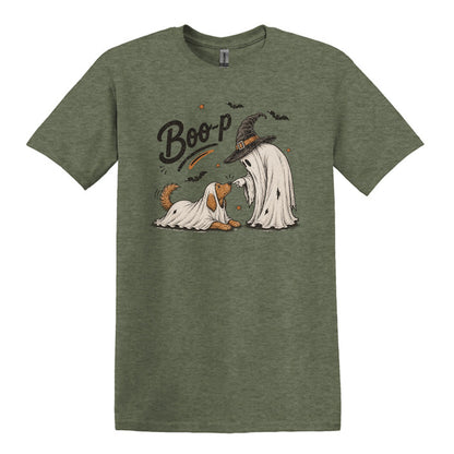 BOO-P! - Adorable Ghost and Dog Heavy Cotton Unisex T-shirt