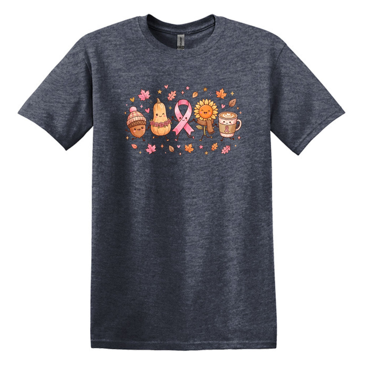 Fall Themed Doodle Art - Breast Cancer Awareness - Gildan Softstyle T-shirt