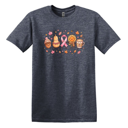 Fall Themed Doodle Art - Breast Cancer Awareness - Gildan Softstyle T-shirt