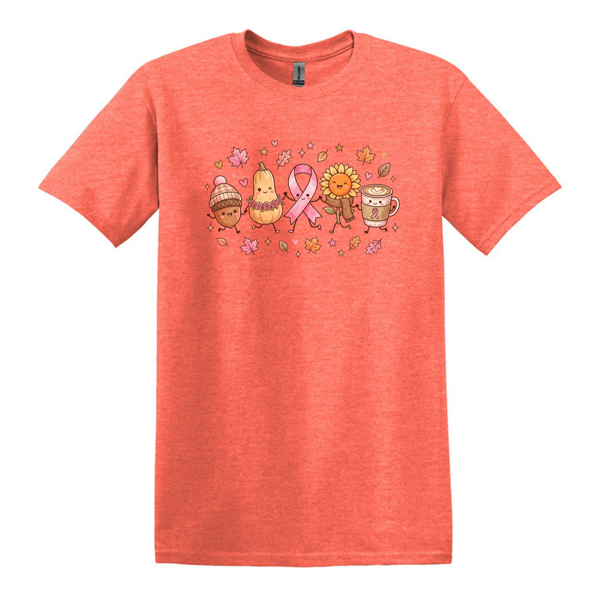 Fall Themed Doodle Art - Breast Cancer Awareness - Gildan Softstyle T-shirt