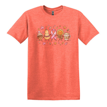 Fall Themed Doodle Art - Breast Cancer Awareness - Gildan Softstyle T-shirt