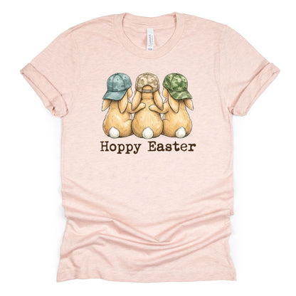 Hoppy Easter - Bunnies with Camo Hats - BELLA+CANVAS ® Unisex Jersey Short Sleeve Tee