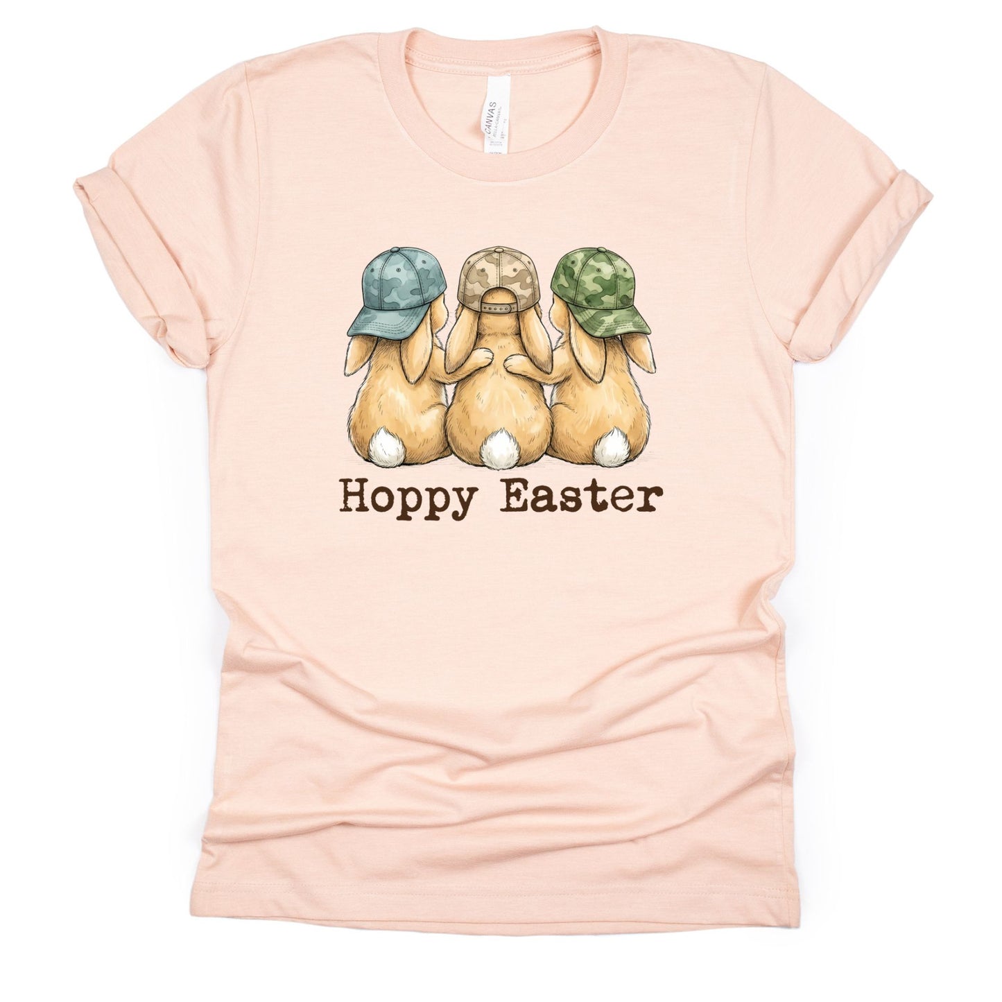 Hoppy Easter - Bunnies with Camo Hats - BELLA+CANVAS ® Unisex Jersey Short Sleeve Tee