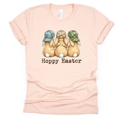 Hoppy Easter - Bunnies with Camo Hats - BELLA+CANVAS ® Unisex Jersey Short Sleeve Tee