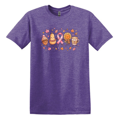 Fall Themed Doodle Art - Breast Cancer Awareness - Gildan Softstyle T-shirt