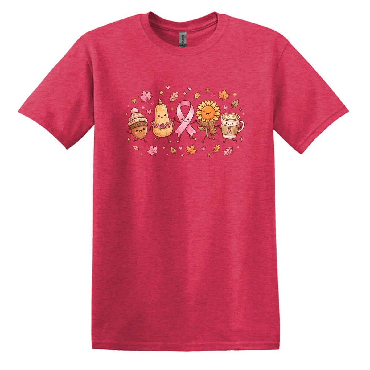 Fall Themed Doodle Art - Breast Cancer Awareness - Gildan Softstyle T-shirt