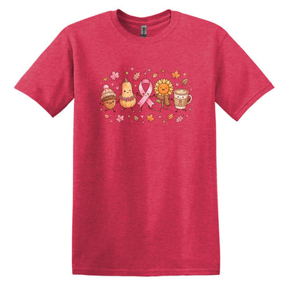 Fall Themed Doodle Art - Breast Cancer Awareness - Gildan Softstyle T-shirt