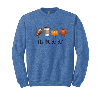 Tis The Season | Fun Doodle Art Gildan Crewneck | Football, Coffee, Pumpkins & Sweaters!