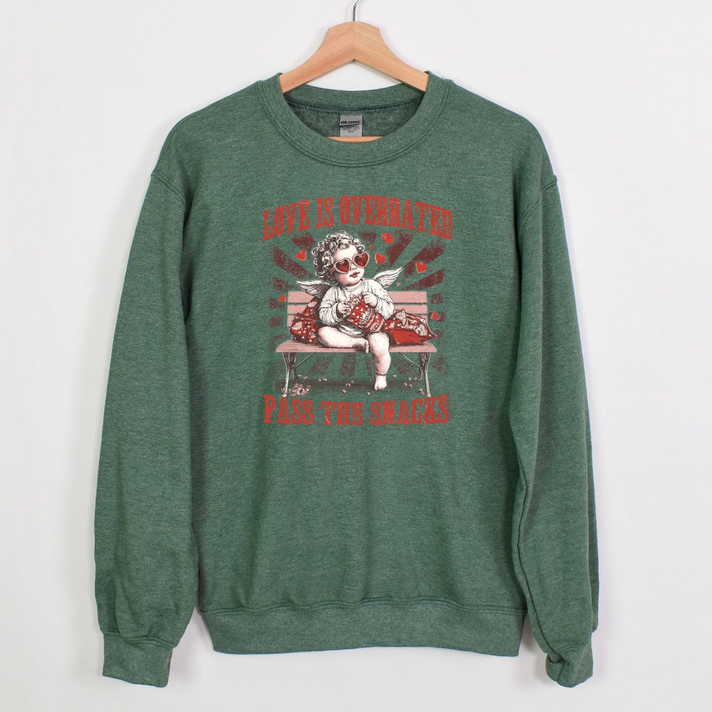 Love is Overrated - Pass the Snacks - Funny Valentine Heavy Blend Crewneck
