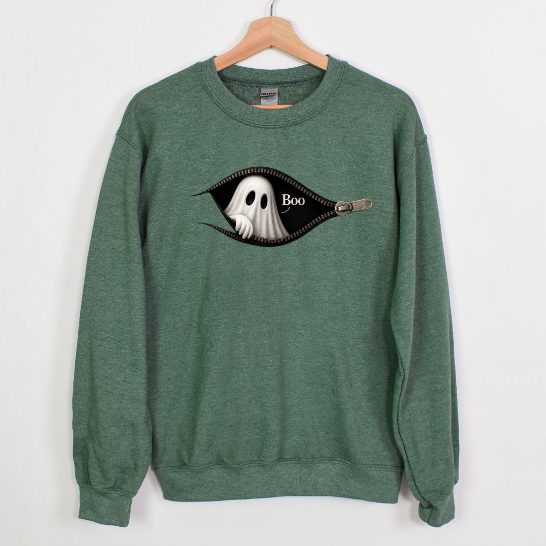 Boo - Cute Peeking Ghost - Gildan Crewneck
