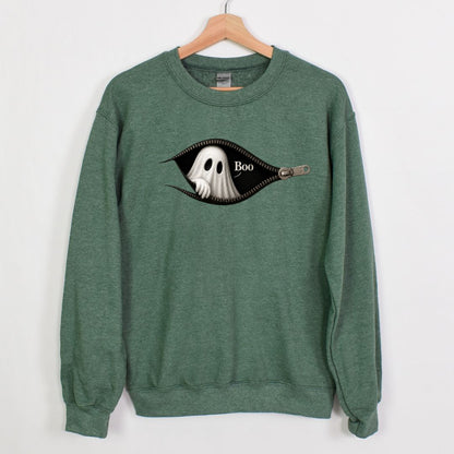 Boo - Cute Peeking Ghost - Gildan Crewneck