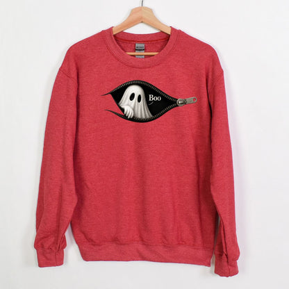 Boo - Cute Peeking Ghost - Gildan Crewneck