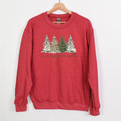 Merry & Bright - Christmas Trees on Heavy Cotton Crewneck