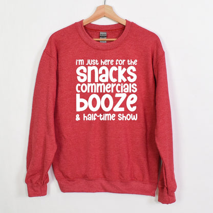 I'm just here for the snacks, commercials, booze & halftime show - Fun Football Crewneck Sweatshirt