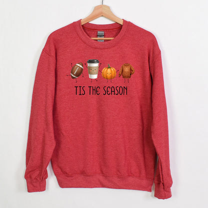 Tis The Season | Fun Doodle Art Gildan Crewneck | Football, Coffee, Pumpkins & Sweaters!