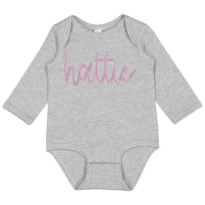 Faux Embroidery Baby Name - Infant Long Sleeve Bodysuit