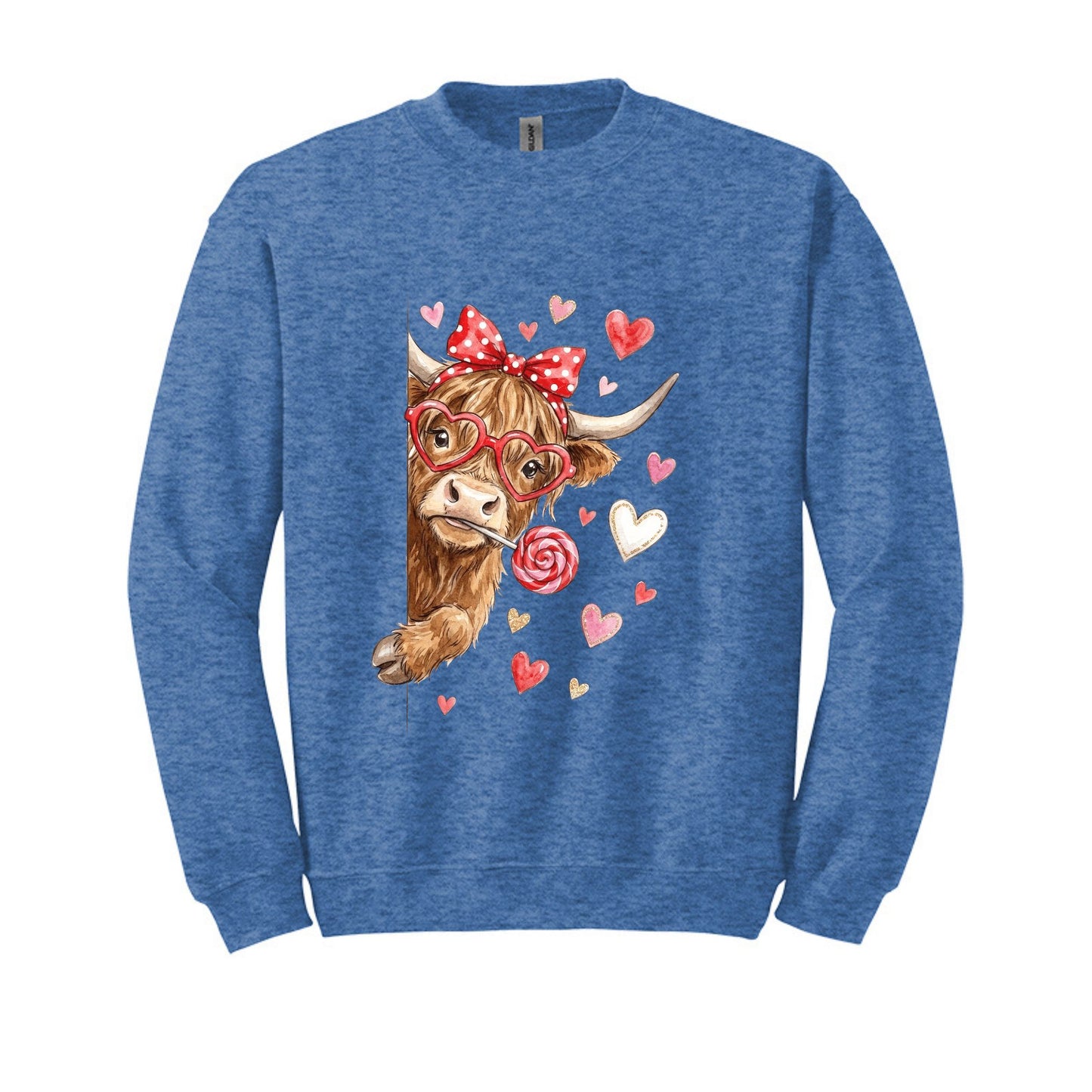 Adorable Peeking Valentine Highland Cow - Heavy Blend Crewneck